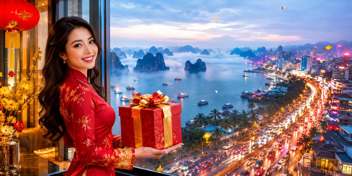 Ánh đèn neon phản chiếu trên mặt nước vịnh Hạ Long, gợi lên không khí chơi xổ số và cá cược đêm